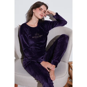 Standart Fit Bisiklet Yaka Yumuşak Kadife Pijama Takımı Bayan Pijama Takımı 6094201