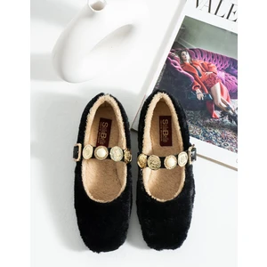 Kadın Peluş Toka Detay Düz Taban Ev Babet