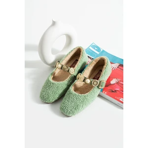 Kadın Peluş Toka Detay Düz Taban Ev Babet