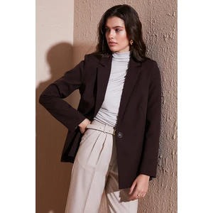Standart Fit Mono Yaka Desenli Astar Detaylı Blazer Ceket Bayan Ceket 6524003