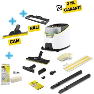 Sc 4 Deluxe Prime Buharlı Temizlik Makinesi  Cam Temizleme Aparatı + 15 Mikrofiber Bez + Halı Başlığı