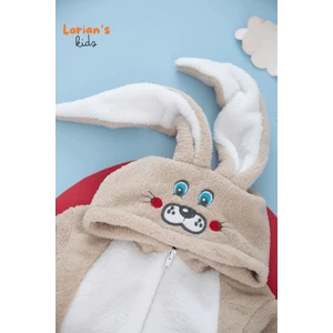 Welsoft Açık Kahve Tavşan Yumuşak Peluş Fermuarlı Bebek Tulumu - 1 Yaş
