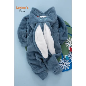 Welsoft Lacivert Tavşan Unisex Yumuşak Peluş Fermuarlı Bebek Tulumu - 4 Yaş