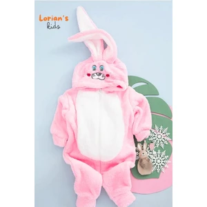 Welsoft Kız Pembe Tavşan Yumuşak Peluş Fermuarlı Bebek Tulumu - 2 Yaş
