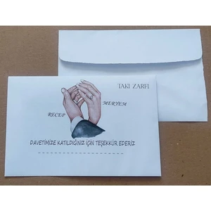 Isminize Özel 60 Adet Düğün Nişan Kına Para Takı Zarfı 10,5 x 16,5 cm Trtvffggb