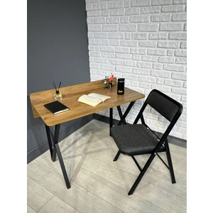 Buse Çalışma Masası Ofis Bilgisayar Masası + Katlanır Sandalyeli 103 cm Metal Siyah Ayak