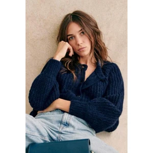 Lacivert Bisiklet Yaka Selanik Örgü Düğmeli Kadın Hırka MG2487