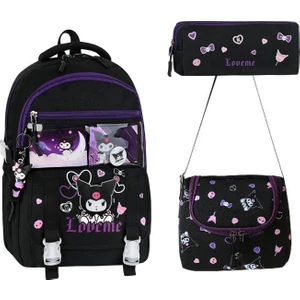 Aksesuarlı Kore Tarzı Kromili Kız Çocuk Okul Sırt Çantası Termal Beslenme ve Kalemlikli Seti