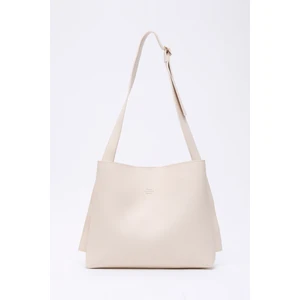 Krem SHK179 Suni Deri, Tek Bölmeli, Çıtçıtlı, Makyaj Çantalı El, Kol ve Omuz Çantası