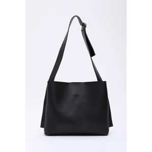 Siyah SHK179 Suni Deri, Tek Bölmeli, Çıtçıtlı, Makyaj Çantalı El, Kol ve Omuz Çantası