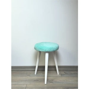 Cozy Peluş Puf Dekoratif Ahşap 3 Beyaz Ayaklı Tabure Şık Konforlu Yumuşacık Modern ve Rahat Oturak