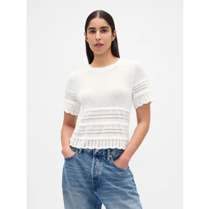 Kadın Beyaz Linen-Blend Pointelle Crop Kazak