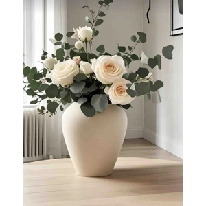 Krem Iskandinav Tarzı Bohem Seramik 20 cm Küp Vazo