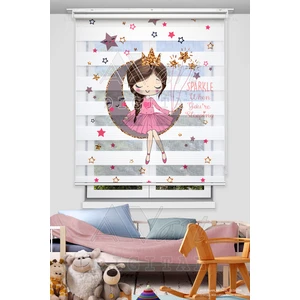 Prenses ve Sevimli Ay Yıldız Baskılı Plise Zebra Perde - Dijital Baskılı Zebra Stor Perde