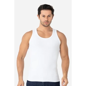 Erkek Beyaz Fitilli Atlet Pamuklu Likralı Kaşkorse Halter Yaka Slim Fit Atlet