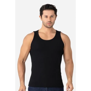 Erkek Siyah Fitilli Atlet Pamuklu Likralı Kaşkorse Halter Yaka Slim Fit Atlet