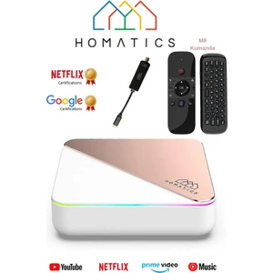 Box R 4k Plus Rose Gold Android Tv Box | 4gb/32gb + M8 Air Mouse + Siyah Type-C Dvb-S Tuner | 3’Lü Set