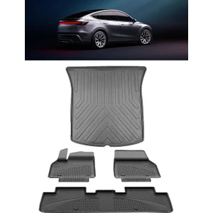 Premıum Tesla Model Y Juniper 2025 ve Sonrası 4.5d Paspas 3D Rizline Bagaj Havuzu Set