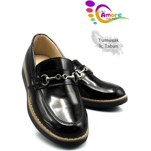 Erkek Çocuk Klasik Ayakkabı Bağcıksız Suni Deri Siyah