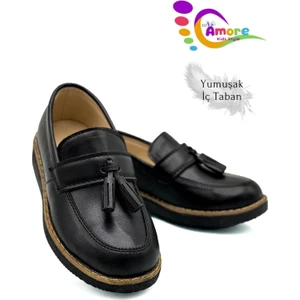 Corcik Model Erkek Çocuk Ayakkabı Okul Ayakkabısı Sünnet Düğün Takım Elbise Ayakkabısı Mat Siyah