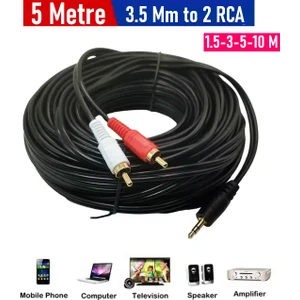 3.5mm To 2 Rca Stereo Lale 2 x Rca Aux Ses Kablosu (5 Metre)