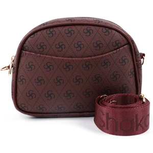 Monogram Baskılı Bordo SHK194 Suni Deri Fermuarlı 2 Bölmeli Ayarlanabilir Kolon Askılı Omuz Çantası