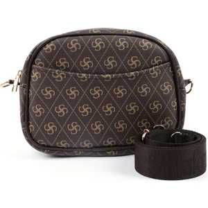 Monogram Baskılı Kahverengi SHK194 Suni Deri Fermuarlı 2 Bölmeli Ayarlanabilir Kolon Askılı Omuz Çantası