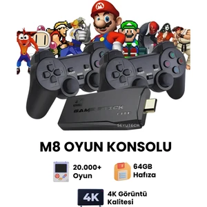 Nostalji Kablosuz Çift Kol Oyun Konsolu Uyumlu 4K-HDMI 20000 Oyunlu 2.4g Retro Gaming Stick Atari