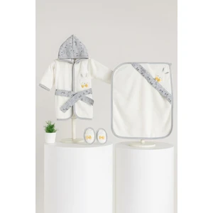 %100 Organik Pamuk 0-2 Yaş Bebek Sevimli Hayvan Nakışlı Bornoz Seti Premium Kalite