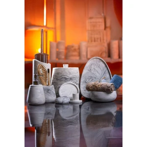 11 Parça Mermer Desenli Beton Banyo Seti | Sabunluk, Diş Fırçalık, Çöp Kovası, Klozet Fırçası