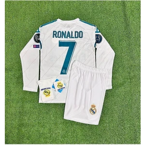 R.e.a.l M.a.d.r.i.d 2018 Kiev Cristiano Ronaldo Uzun Kol Çocuk Forması 4'lü Set (Armalı)