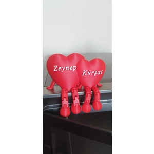 Ayaklı Çift Kalp (Isim Baskılı) | Dekoratif | Hediyelik | 3D Baskı | Pla Hammadde | Sevgiliye/eşe Hediye