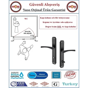 Bravo Wc Banyo Kapı Kolu - Mat Siyah - 1 Takım Ön ve Arka - Sol