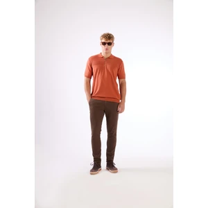 Kiremit Fermuarlı Polo Yaka Kısa Kollu Örgü Slim Fit Erkek Triko