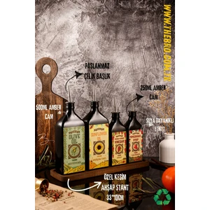 Carmen Serisi Ahşap Stantlı Zeytinyağı,ayçiçek Yağı, Sirke ,nar Ekşisi Şişesi Yağdanlık