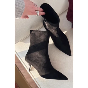 Orvex Kadın Süet Ince Topuklu Bot Siyah