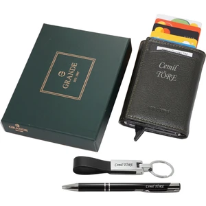 752 Isme Özel Hakiki Deri Mekanizmalı Erkek Cüzdan Isme Özel Kalem-Anahtarlık Hediyeli