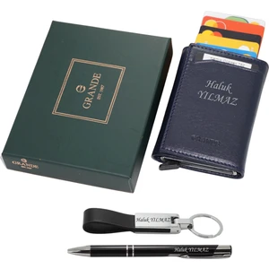 752 Isme Özel Hakiki Deri Mekanizmalı Erkek Cüzdan Isme Özel Kalem-Anahtarlık Hediyeli