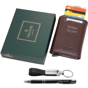 752 Isme Özel Hakiki Deri Mekanizmalı Erkek Cüzdan Isme Özel Kalem-Anahtarlık Hediyeli