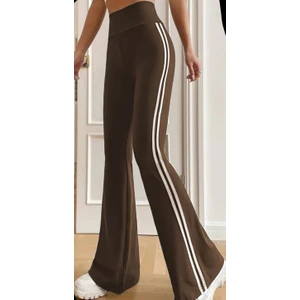 Özgü Giyim Butik Ispanyol Paça Tayt kahverengi Yanları Şerit Detaylı