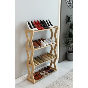 Zühre Safir Meşe - 4 Katlı Ahşap Ayakkabılık /baharatlık-Mutfak Rafı, Çok Amaçlı Dekoratif Raf
