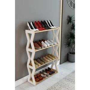 Zühre Safir Meşe-Beyaz - 4 Katlı Ahşap Ayakkabılık /baharatlık-Mutfak Rafı, Çok Amaçlı Dekoratif Raf