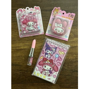 My Melody Kuromi Kırtasiye Seti 3 Adet Sticker Not Defteri 1 Adet Kalem Okul Set Defter