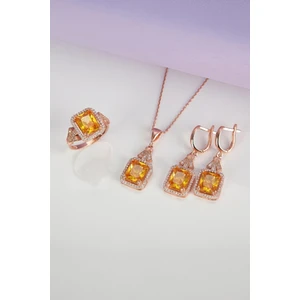 Rose Renk Zultanit Taşlı 925 Ayar Gümüş Bayan Takı Seti