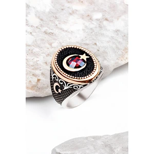 Gümüş Türk Bayrağı Ay Yıldız Temalı Erkek Yüzük