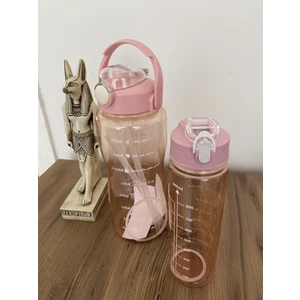 Şeffaf 2'li Motivasyon Matarası 2000ML+900ML Suluk Su Şisesi Bpa Içermez