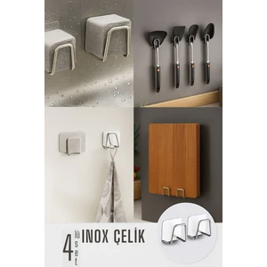 Inox Çelik Çok Amaçlı Askı - Banyo Askısı - Mutfak Askısı Profesyonel 4 Lü Set 722044