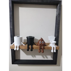 4'lü Banyo Köşesi Biblo Dekoratif Figür Seti - Tuvalet Kağıdı, Kaka Emojisi, Çöp Kovası, Klozet