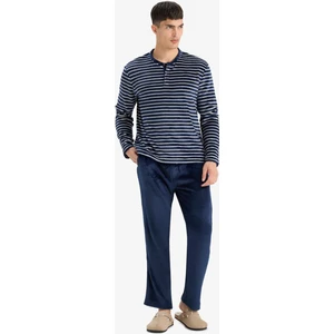 Pijama Takımı Regular Fit Çizgili Uzun Kollu Üst Welsoft Pelüş Uzun Alt A3443AX25WN