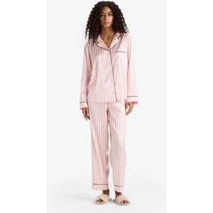 Pijama Takımı Regular Fit Çizgili Saten Uzun Kollu Üst Uzun Alt-Fall in Love C9445AX25AU